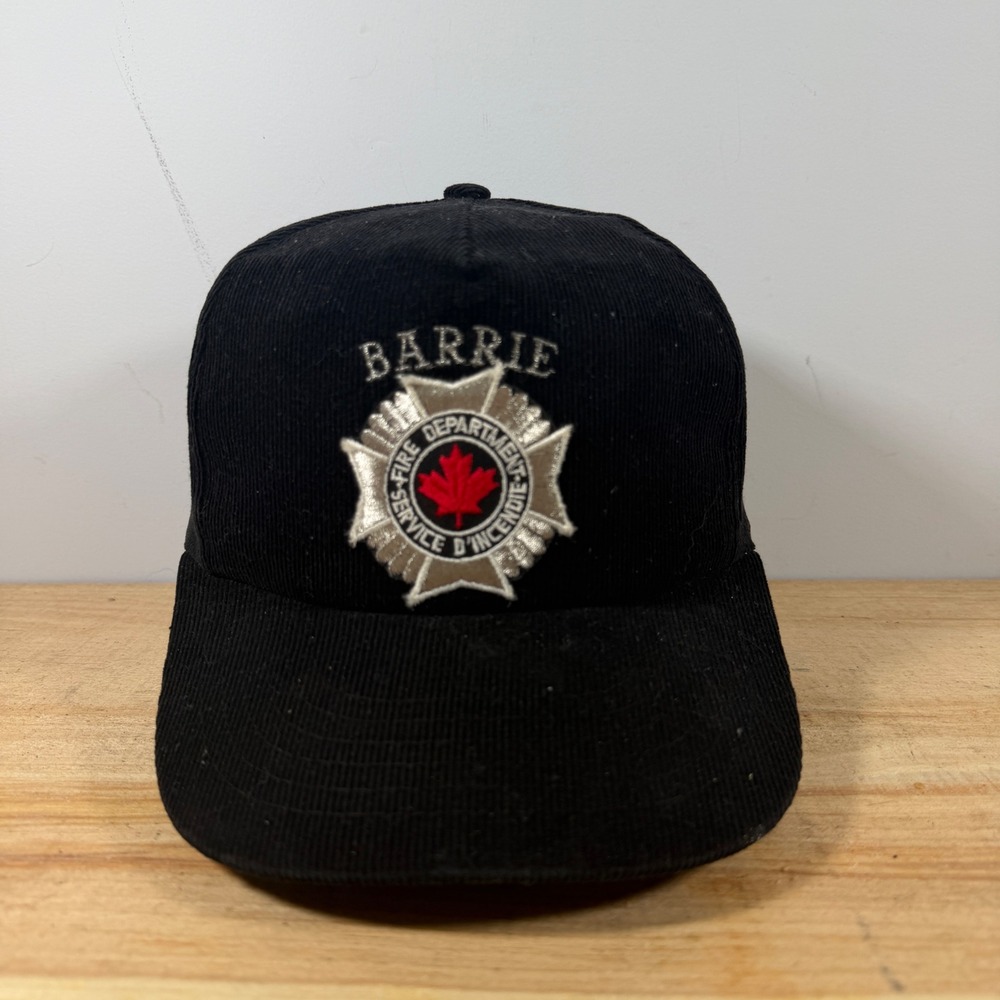 Barrie Fire Department Hat OSFM Black Vintage Corduroy Snapback Ontario Canada